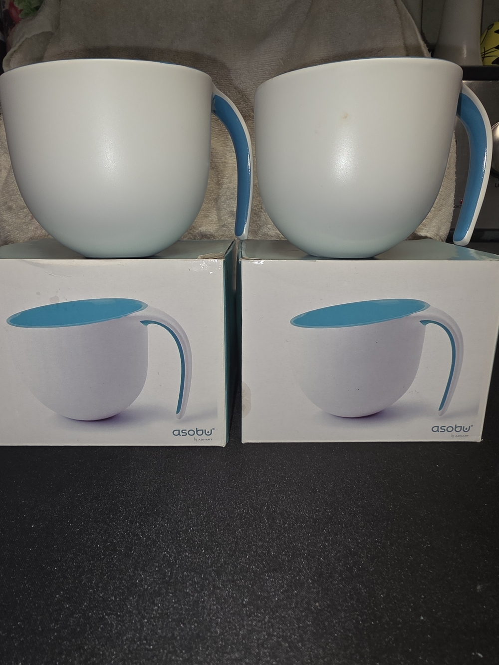 Asobu Blue-Trim White Insulated Mug - Set of 2
